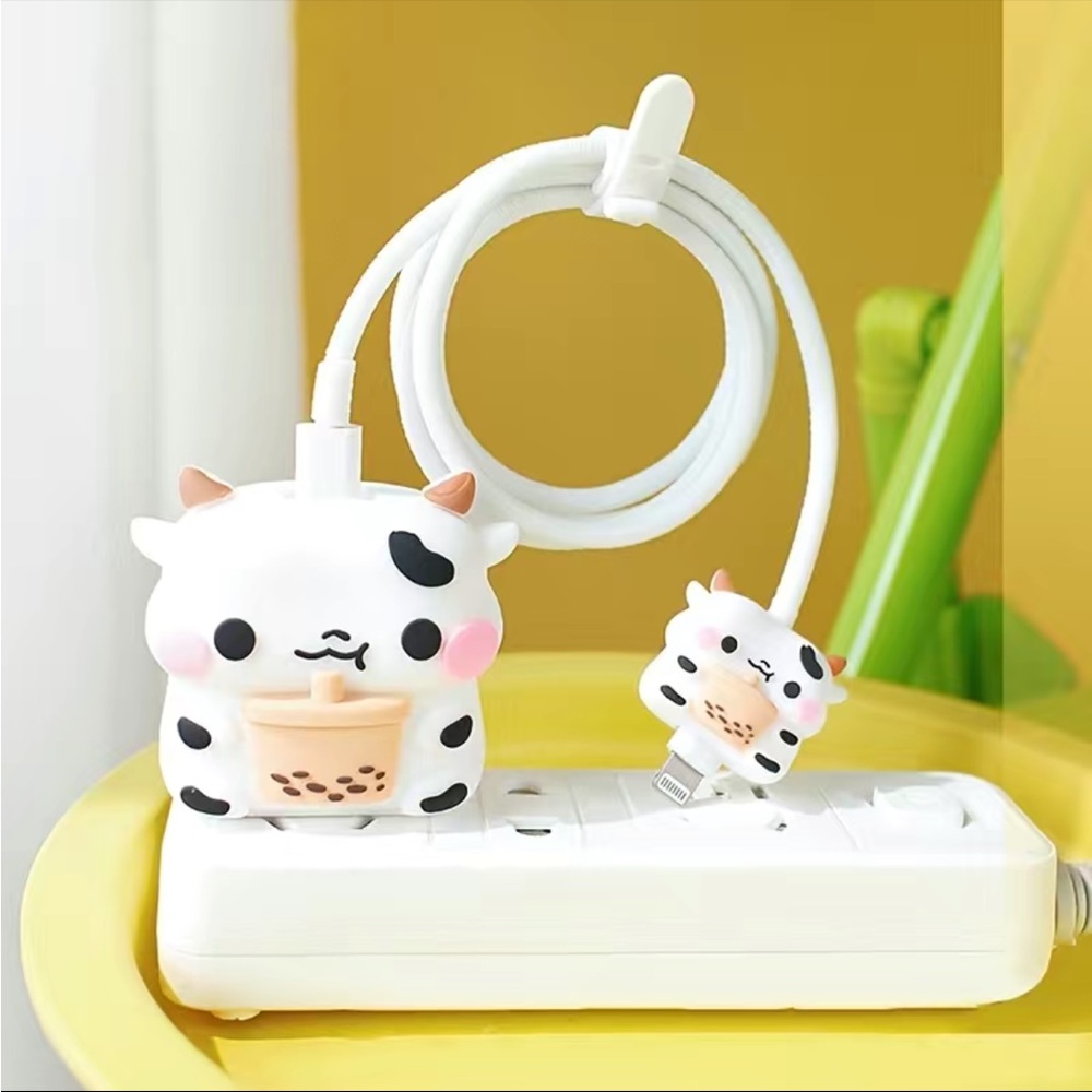 [Free add on item] Cute Cow & Bubble Tea Data Cable Protection Set - Four-piece